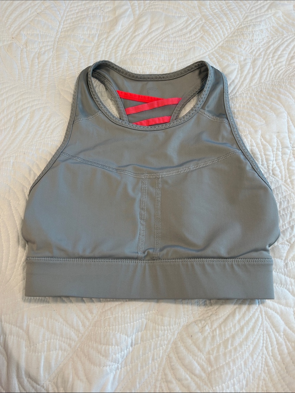 Fila Gray High-Neck Sports Crop with Pink Back Straps